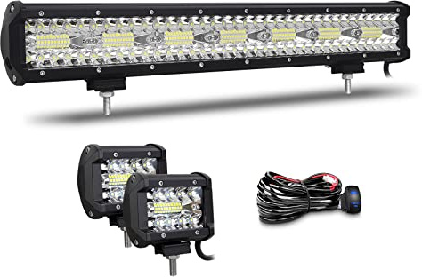 Willpower Barra Led 4x4 20 pulgadas 51cm 420W + 2PCS Focos LED Tractor 12V 24V IP67 Impermeable Faro Led Trabajo Barra de Luz LED para 4x4 Tractor Coche Camion Barco con Arnés de Cableado