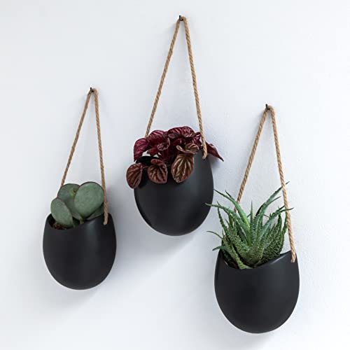 Kazai. Wall Planters -Ellie- | Hanging Ceramic Plant Pots, 3 Pieces, for Succulents and more | Wall Decoration for Indoors, Balcony and Garden | Graphite (matte)