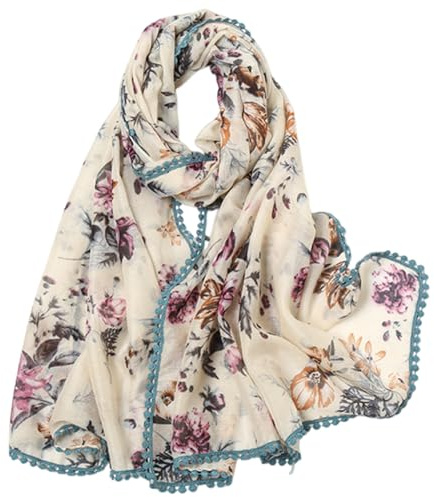 Yeieeo Bohemian Scarf for Women Lightweight Floral Printed Scarf Fashion Fringed Scarves Wraps Shawl