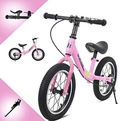 14/16 Inch Balance Bike for 3 4 5 6 7 and 8 Years Old Boys Girls,No Pedal Training Bicycle with Brake and Kickstand,Adjustable Seat Height,Air Tires,Gift for Outdoor Sports