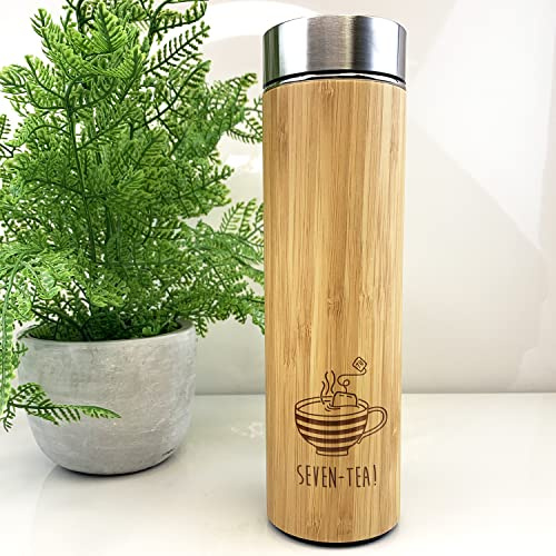Flasque de voyage en bois gravé - Motif Seven-Tea - 500 ml - Tasse à café/thé - Cadeau d'anniversaire 70 ans pour homme, lui - Cadeau pour ami, grand-père, mari