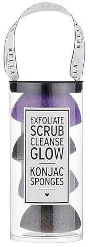 Bella Sleep + Spa Facial Self Care - Juego de esponjas exfoliantes Konjac, 4 piezas, color gris claro