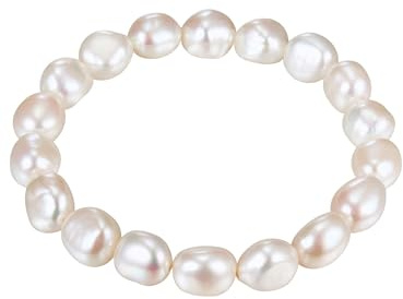 Valero Pearls Damen Perlenarmband mit Barock Süßwasser-Zuchtperlen 9-10 mm weiß - flexibel/ohne Verschluss