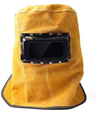 Schweißmaske mit Linse, Schweißhaube, Schweißerhaube, Schweißermaske, Leder-Schweißschürze Leder-Schweißhelm Selbstverdunkelnder Filter Gesichtsmaske Atmungsaktiver Schweißer Sicherheitsschutz