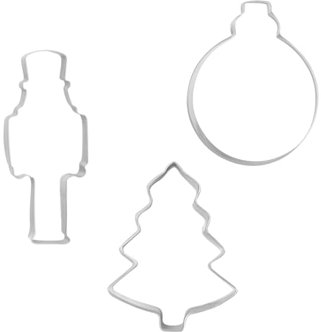 3 pezzi di stampo per biscotti in acciaio inossidabile di Natale con forme di schiaccianoci, albero e palla. Ideale per Natale o pasticceria.