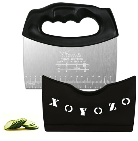 XoYoZo Bench Scraper Dough Cutter Salad Chopper with Cover and Large Stainless Steel Blade Vegetable Knife for Butter, Pizza, Cake, Onion