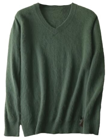Enfärgad v-ringad kashmir stickade tröjor vinter ledig långärmad varm jumper pullover, Armén En8, L