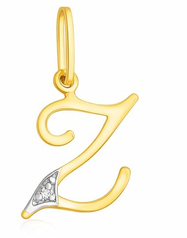 Rodium – Buchstabenanhänger aus 585 Gold mit Zirkonia – Bicolor Charm mit Karabinerverschluss für Halskette oder Armband – Geschenk für Damen