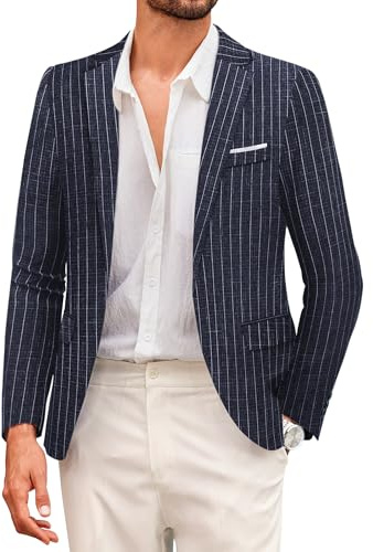 COOFANDY Herrkavaj sportig modern fritid blazer jacka 1 knapp affärsklädsel jacka normal passform, Rutiga ränder marinblå, 3XL