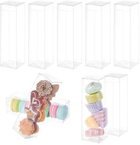 BENECREAT 20 st genomskinliga festlådor 5 x 5 x 18 cm, rektangulära festlådor genomskinliga PVC-presentlådor för cupcakes godis chokladkaka förpackningar