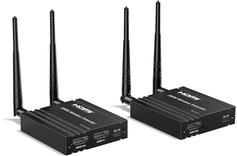 Wireless HDMI Transmitter und Receiver, 200 m kabelloser HDMI-Extender mit großer Reichweite und Loop-Out, unterstützt 2,4/5 GHz zum Streamen von Video/Audio von Laptop, PC, TV-Box auf HDTV/Projektor
