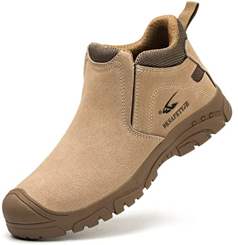 R-Win Botas de trabajo no metálicas compuestas botas de piel de ante sin cordones botas de soldadura construcción de seguridad zapatos aislados industriales