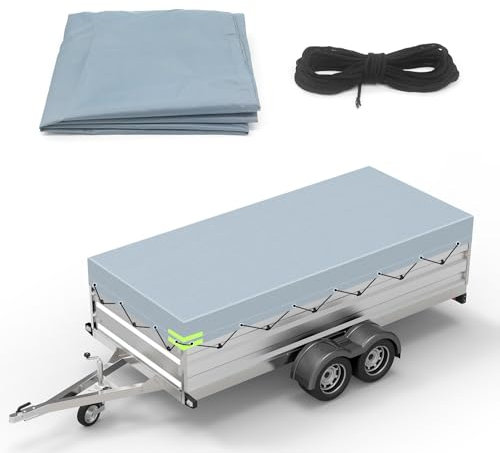 Anhänger Plane mit Planenseil, Anhängerplane, 420D Oxford Material Winddichte Reißfeste Anhänger Plane Abdeckung für Viele PKW Hänger Anhänger Zubehör（214 * 122 * 13cm）