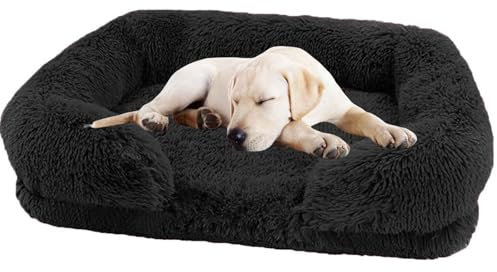 PJDDP Orthopädisches Hundebett, Hundesofa,Vierseitiges Nackenrolle Kissen,rutschfeste Unterseite Hundekorb,Flauschig Hundebett, Hundesofa Waschbar,Schwarz,S