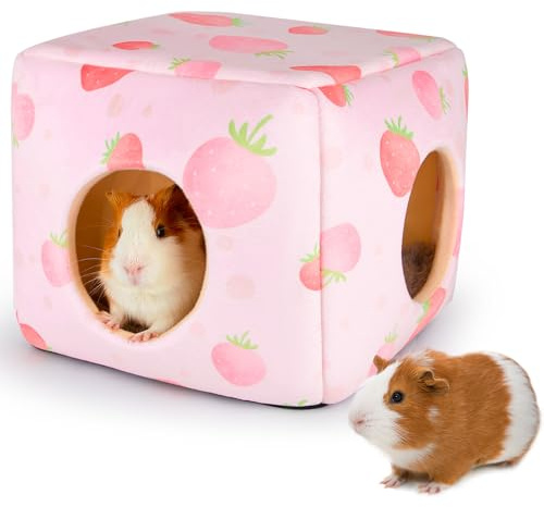 Hedgeink Maison pour Cochon d’Inde à Deux Entrées, Lit Lavable et Douillet pour Lapin, Cachette en Peluche pour Chinchilla, Hamster, Furet et Petits Animaux Chaud et Antidérapant
