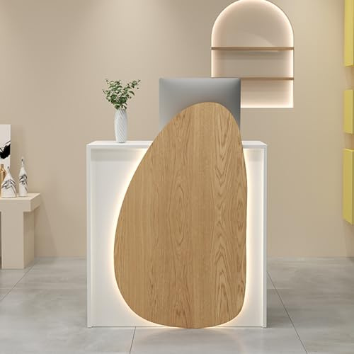 Comptoir de Réception avec Lumières LED et Tiroir Verrouillable - Bureau d'Accueil pour La Maison, Le Bureau, Le Salon de Coiffure (Wood White, 60/23.6in)
