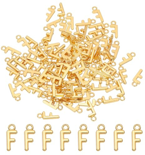 PATIKIL Ciondoli Alfabeto, 100 Pcs Ciondoli per Braccialetti Letterae Fai Da Te Per Creazione di Gioielli, Orecchini, Collane, Artigianato, Oro Chiaro, Lettera F