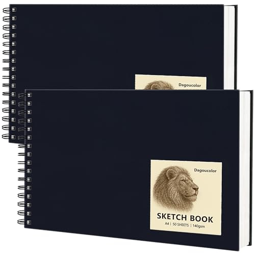 DagouColor Quaderno da Disegno Schizzo, 2 Pack, 50 Fogli (100 Pagine), A4 Spiral Carta da Disegno Senza Acido, 140GSM Sketch Pad per Artisti Principianti Adulti Bambin