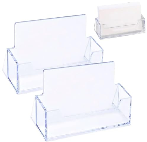 Lumivra Clear Acrylic Business Card Holder Stand – 2 Pack Desktop Card Display, Professional Office Name Card Organizer