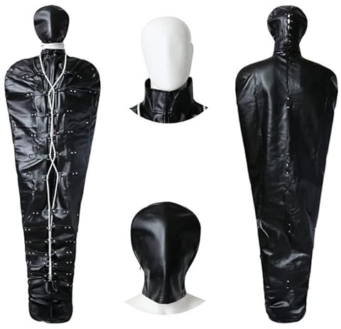 ZJPOJPH Bolsa de bondage de cuero, saco de dormir SM, bolsa de bondage con máscara, máscara facial BDSM y esposas, bolsa de sauna erótica for hombres y mujeres.(Schwarz)