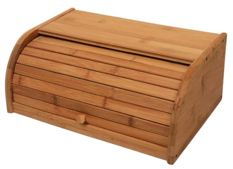 Bamboo Roll Top Bread Bin Wooden Dessert Box for Kitchen Store | Large Capacity Countertop Storage Box, Bamboo Corner Bread Bin