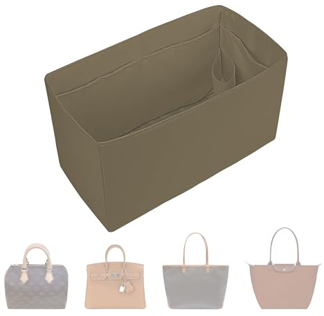 ArcDiary Taschenorganizer.HandtaschenOrganizer.MultiTaschenDesign,faltbar,handgefertigt aus Nylon und Satin,seidig und glatt,kann für viele Taschen verwendet werden(XL-Etoupe grey)