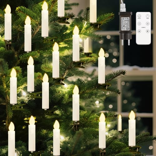 Lewondr 30 LED Candela per Albero di Natale, Catena di Candele Senza Fiamma con Timer Luci Candela per Albero 4 modalità Illuminazione Decorazioni Natalizie, Bianco
