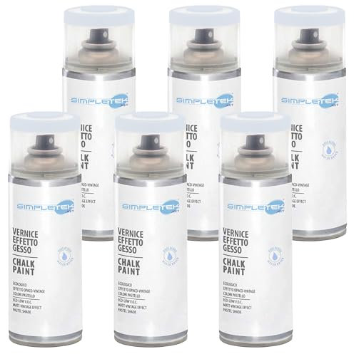 SIMPLETEK - 6x Bombolette Spray Vernice Effetto Gesso Ultra Opaco Acquamarina V404AA Vintage Retro Universale a Base d'Acqua (Kit da 6 pezzi)