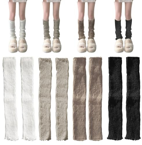 TTIAYAO 4 Calentadore,Elegante y Cálido Calentadore Niña Tejido Con Doble Aguja Calentadores Piernas Mujer Material de Ciervo de Peluche Calentadores Piernas,Adecuado Para el Invierno (50 CM)