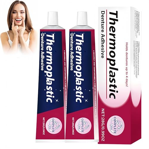 Adesivo termoplastico per protesi, colla per la riparazione di dentiere, tenuta confortevole, migliora il comfort orale, facile da usare, per protesi totali e parziali, 28 g (2Pezzo)