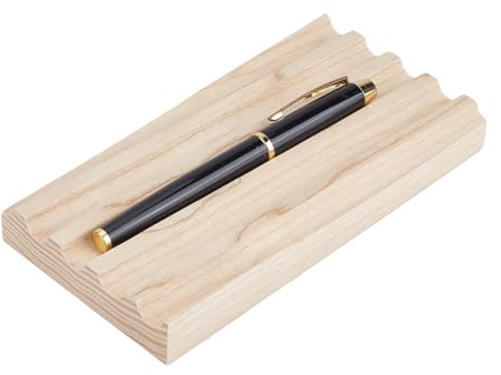 PH PandaHall Wooden Pen Tray Pen Display Stand Wave-Shaped Pens Holder Desk Pencil Organizer Fountain Pens Holder with 4 Compartments for Office Home Desktop School Stationary Storage Supplies