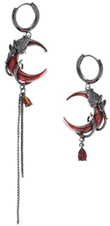 XIGAWAY Pendientes asimétricos de media luna roja para mujer, aretes geométricos de borla con incrustaciones de cristal, joyería de moda OL para uso diario