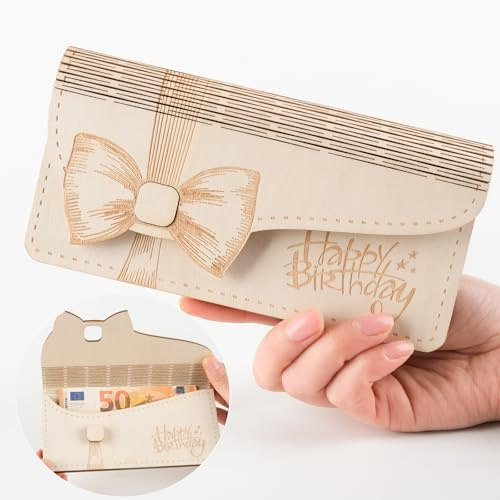 ARTREE Geldgeschenk Geburtstag für Frau & Mädchen – Elegante Geldgeschenk Verpackung mit Schleife, Kreativer Geldumschlag für Freundin, Schwester oder Familie aus Holz