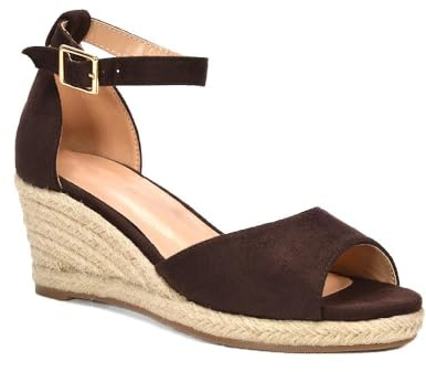 Womens Espadrille Wedge Sandals Ladies Faux Suede Peep Toe Ankle Strap Ladies Low Mid Heel Shoes Size 3-8
