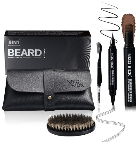 Nizorick Beard Pencil Kit for Men, 5 in 1 Waterproof Beard Filler Pen Set with Brush, Long-Lasting Dual Tip Filling and Shaping Tools for Hairline, Mustache & Eyebrow (DARK BROWN)