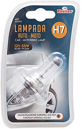 Rhutten, Lampada Alogena, Auto Moto, H7 12V 55W PX26D, Lampadina Omologata ECE-R37 1pz