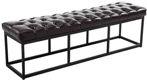CLP Taburete Pie De Cama Amun En Cuero Sintético | Banco Recibidor Estilo Chesterfield | Banco De Salón con Base De Metal En Negro I Color:, Color:marrón, Tamaño:150 cm