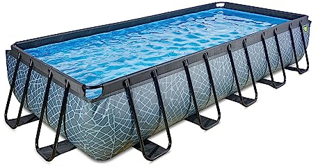 EXIT Toys Piscine Hors Sol Tubulaire Rectangulaire 540 x 250 x 100 cm avec Pompe Filtrante – pour Familles et Enfants – Cadre en Acier – TÜV CE en 16582 – Stone – Gris
