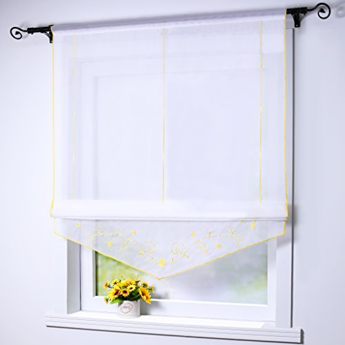 Joyswahl Raffrollo Voile Transparentes Bändchenrollo Lisa mit Tunnelzug Stickerei Gardine BxH 100x140cm Gelb 1er Pack