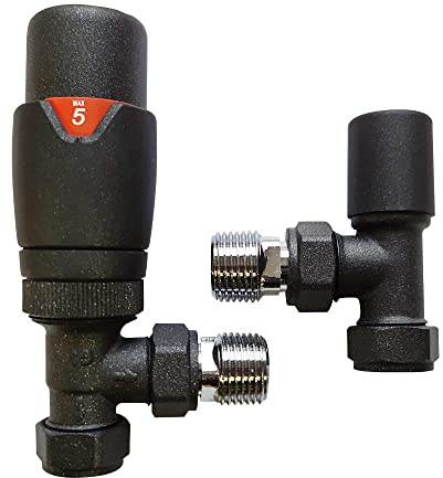 Anthracite Angled Thermostatic Radiator Valve Set