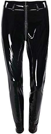 Elonglin Sexy Brillant Mat Full Leg Leggings Taille Haute Latex Imitation Cuir Leggings Simili Cuir Femme Pantalon Élastique Collant Mince Fitness Sport Danse Club Wear Noir Taille FR 42 (Asie XL)
