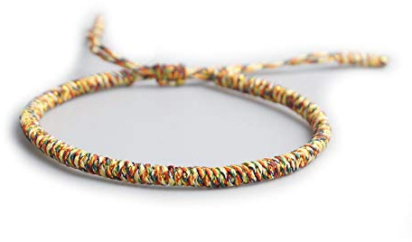 EXINOX Pulsera Espiritual Tibetana | Hombre Mujer | Pulsera Hecha a Mano | Nudo Tradicional Budista (Amarillo Mezcla)
