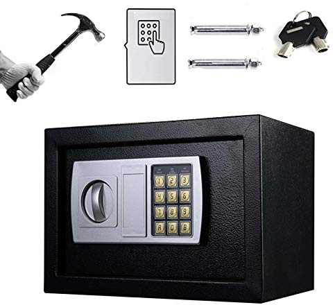 Elektronik Safe Tresor mit zahlenschloss und 2 Notschlüssel wasserdichte Sicherheitsbox Wandtresor Schwarz 31 x 20 x 20 cm