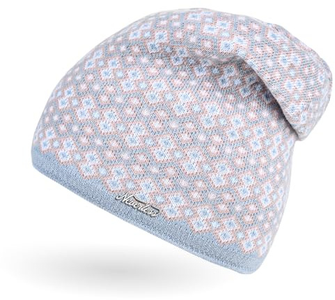 Neverless® Damen Strick-Mütze Beanie gefüttert Fleece Innenfutter Winter-Mütze Rautenmuster Hellblau Unisize