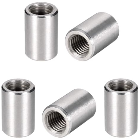MroMax 5Pcs M14 Round Connector Nuts, 304 Stainless Steel Rod Coupling Nuts 30mm/1.18 Length Female Thread for Camera Pan, Lamp Bracket, Glass Folding Dining Table Silver