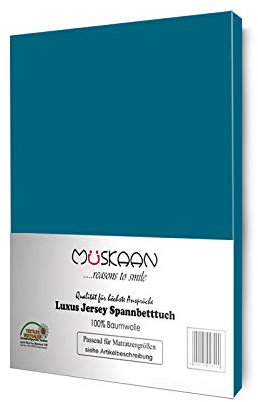 Müskaan Spannbettlaken 140x200-160x200 cm | Jersey Spannbetttuch | Bettlaken | 100% Baumwolle | bis 25 cm Matratzenhöhe | Petrol