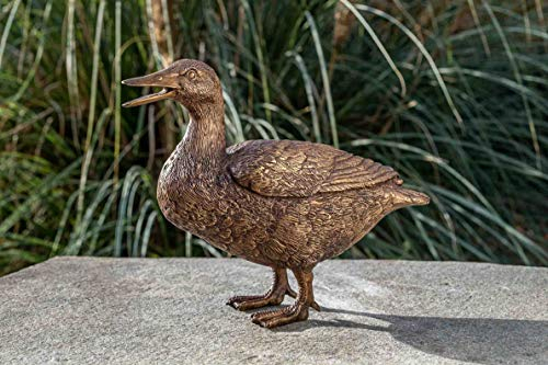 IDYL Bronze-Skulptur Quakende Ente | 20x10x28 cm | Tierfigur aus Bronze handgefertigt | Gartenskulptur oder Teich-Dekoration | Hochwertiges Kunsthandwerk | Wetterfest