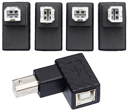 NFHK USB 2.0 Typ B Stecker auf Buchse, Verlängerungsadapter, horizontal, vertikal abgewinkelt, 90 Grad für Disk-Scanner, 4 Stück