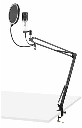 Vonyx CMS320W - Studio Mikrofon mit Halterung, inkl. Pop-Filter mit Schwanenhals, Gaming Mikrofon PC Set, 14kHz, USB Mikrofon, Streaming, Podcast, Aufnahme Mikrofon, Weiß