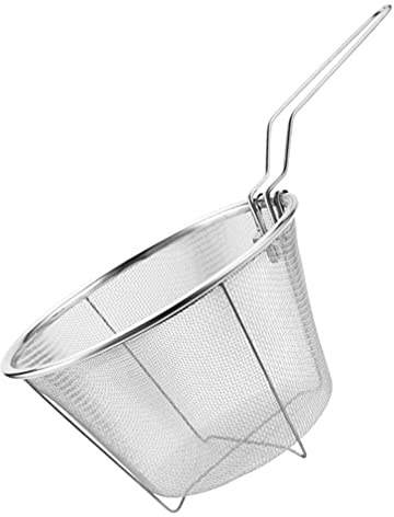 Angoily Panier à Frire en Acier Inoxydable avec Poignée Panier à Frire Ronde Panier de Friteuse de Friteuse pour Friture (26X15x9. 5Cm)